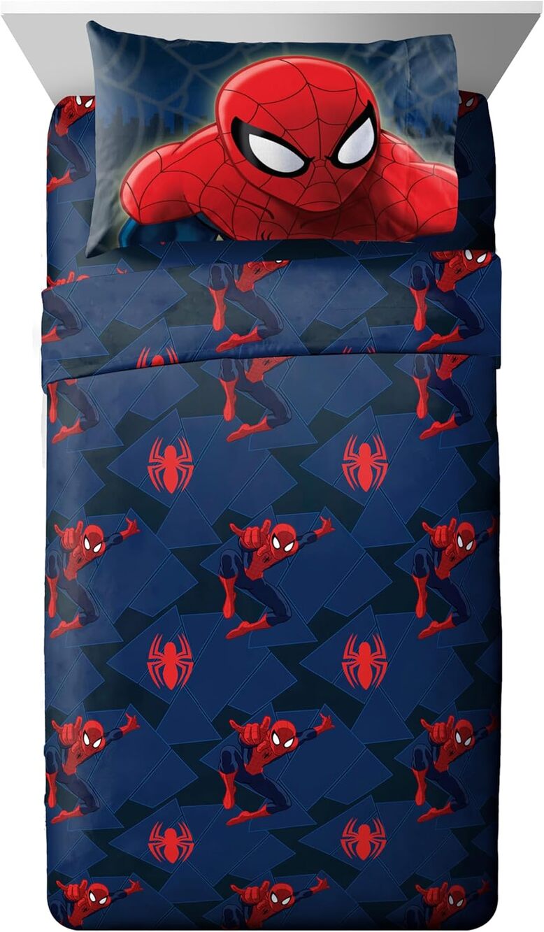 NEW Franco Marvel Spiderman  4 Piece Full Size Sheet Set Red Blue